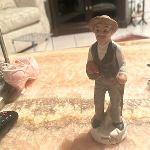 Vintage old man figure with basket porcelain used one left
